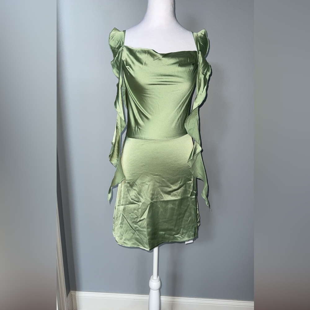 Green satin mini dress